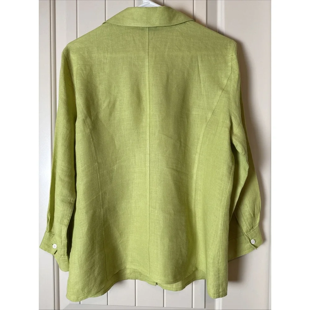 Talbots Womens Top 12 Lime Green 100% Irish Linen Button Up Office Preppy (read) - Picture 2 of 7